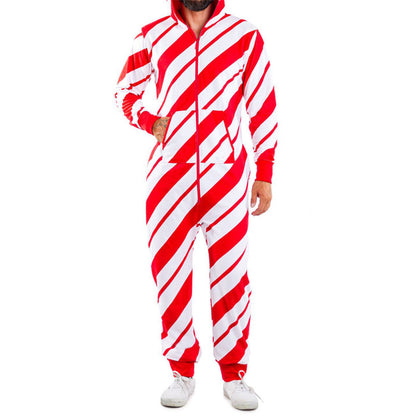 Christmas Snowman Striped Print Jumpsuit Pajama