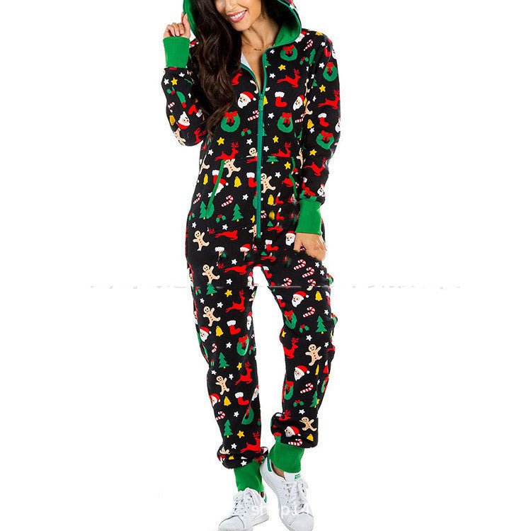 Christmas Snowman Striped Print Jumpsuit Pajama