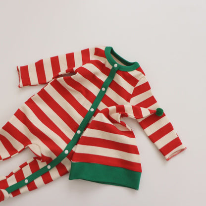 Christmas Series Striped Baby Jumpsuits